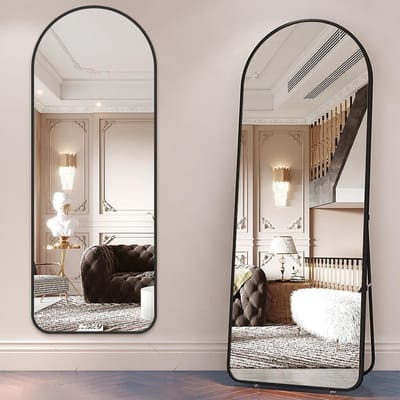 Dailygoods- Passpiegel Luxe - 50x160cm - Staande/Wandspiegel - Gebogen Randen - Minimalistisch Design - HD Spiegel - Interieur Decoratie