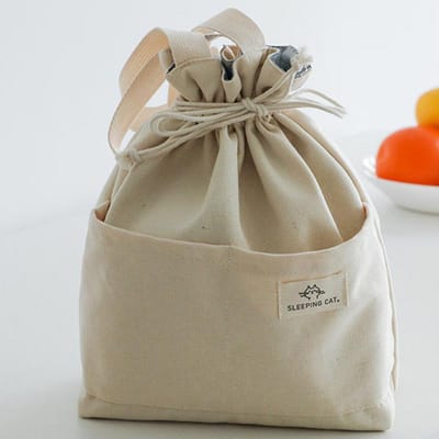 Canvas lunchtas met trekkoord, geïsoleerd, dik aluminiumfolie, thermische bento box draagtas, koeltas, handtassen voor kantoor, buitenpicknick