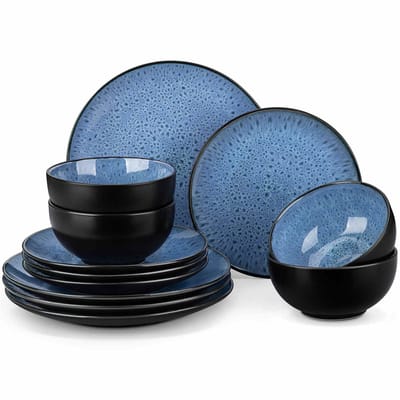 Luxe Serviesset – 24 delig – 8 persoons – Steengoed - Bordenset – Dinner platen – Dessertborden - Kommen - Blauw