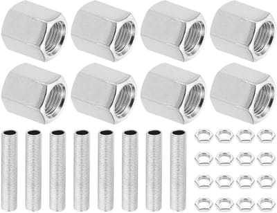 Dailygoods - PATIKIL Reparatieset voor lampbuizen met fijne schroefdraad, M10, 8 stuks, M10 × 15, moer, zeskantige koppeling van metaal met schroefdraad en zeskantmoer voor de reparatie van lampen