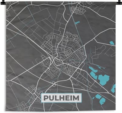 Wandkleed - Wanddoek - Stadskaart – Kaart – Pulheim – Blauw – Duitsland – Plattegrond - 180x180 cm - Wandtapijt