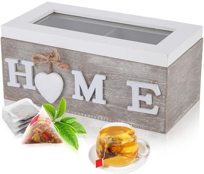 Cosensi- Theedoos Hout - Theedoos 6 Vaks - Opbergdoos met Deksel - Opbergdoos voor Losse Thee - Multifunctionele Opbergbox - Decoratieve Opslagoplossing