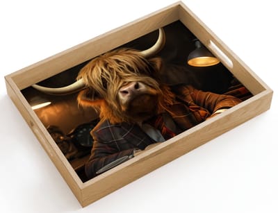 Dienblad hout 40x30 cm - Schootdienblad - Schotse hooglander - Dier - Pak - Bureau - Borrelplank rechthoek - Plateau dienbladen