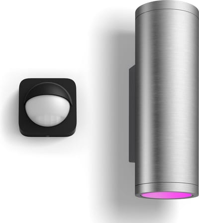 Philips Hue Appear Wandlamp voor Buiten Up en Down (Roestvrij Staal) - Buitenlamp met Bewegingssensor - Wit en Gekleurd Licht - Incl. 1 Hue Bewegingssensor voor Buiten - Hue White and Color Ambiance