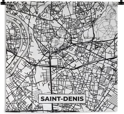 Wandkleed - Wanddoek - Stadskaart - Frankrijk - Kaart - Saint-Denis - Plattegrond - Zwart wit - 180x180 cm - Wandtapijt