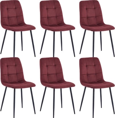 Colenis - Ela Eetkamerstoel - Set Van 6 - Bordeaux - Velvet - Design