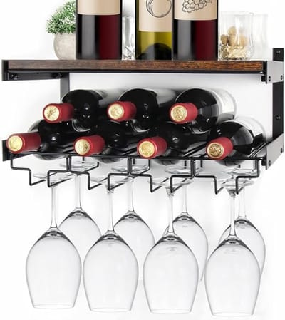 RWB® Wijnrek Muur - Wijnrek - Wijnglazenhouder - Zwart - 26cm x 43cm x 20cm