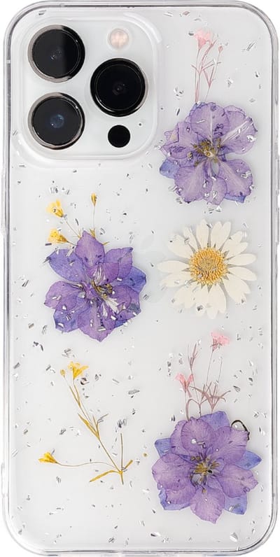 Casies droogbloemen hoesje geschikt voor Apple iPhone 15 Plus - gedroogde bloemen telefoonhoesje - Dried Flower Soft Case TPU - Transparant