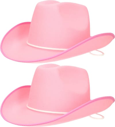 Carnaval verkleed cowboyhoed - 2x stuks - roze - vilt - volwassenen - Verkleedhoeden - Dames/heren