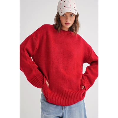 Oversized Geribbelde Trui met Ronde Hals