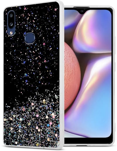 Cadorabo Hoesje geschikt voor Samsung Galaxy A10s / M01s in Zwart met Glitter - Beschermhoes van flexibel TPU silicone met fonkelende glitters Case Cover Etui