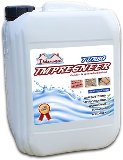 DAKSHAMPOO® Turbo Impregneer coating - impregneermiddel en coating voor dakpannen, terrassen en gevel 5 liter - 10 jaar niet afbouwende garantie - Blijft levenslang in het materiaal