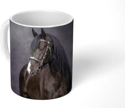 Mok - Koffiemok - Portret - Paard - Zwart - Mokken - 350 ML - Beker - Koffiemokken - Theemok