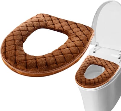 Toiletstoelhoes - Toiletzitting Kussen - Badkamer Comfort - Gewatteerd Fluweel - 43x37 cm - Bruin