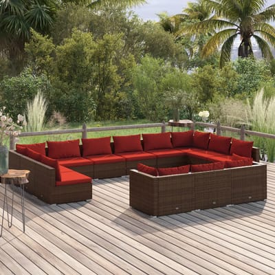 vidaXL - 13-delige - Loungeset - met - kussens - poly - rattan - bruin