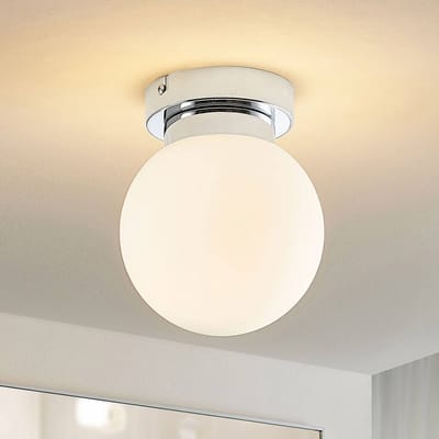 Lindby - Plafondlamp badkamer - 1licht - Staal, glas - H: 18 cm - E14 - chroom