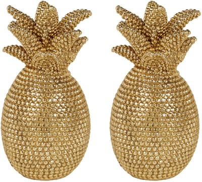 Ostaria Decoratieve Ananas - 2x - goud - strass effect - polyresin - 24 cm