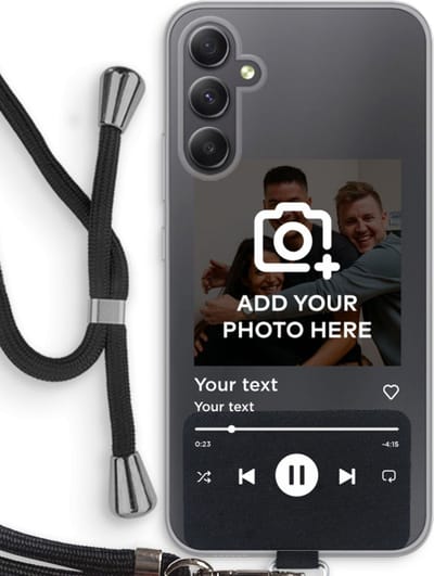 Gepersonaliseerd - Case Company® - Hoesje met koord geschikt voor Samsung Galaxy A34 hoesje met Koord - Music Player - Telefoonhoesje met Zwart Koord - Bescherming aan alle Kanten en Over de Schermrand