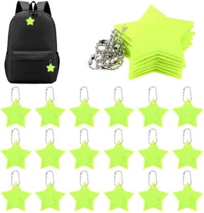 Dailygoods- Reflectoren 30 Stuks - Stervormige Hangers - Veiligheidsreflectoren - Fluorescerend Geel - Waterdicht - Praktische Ophangketting - Veiligheidsreflector