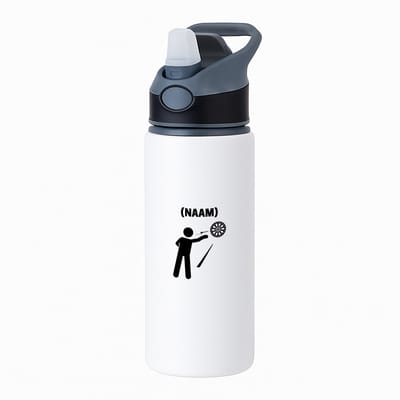 Hacebo® - Darten met eigen naam waterfles met rietje zwart - Dartbord - Darter - Sport - water fles - 650ML