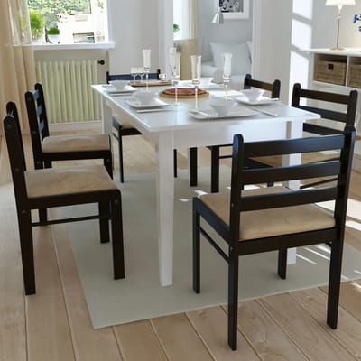 vidaXL - Eetkamerstoelen - 6 - st - massief - hout - en - fluweel - bruin