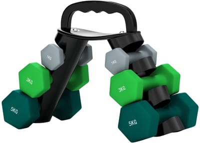 Hantelset - 2 x 1/3/5 kg - Dumbbellset Met Opbergrek - Fitness Training - Metaal - Zwart