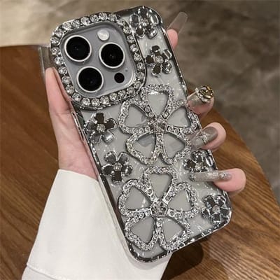 Voor iPhone 15 Pro Max Luxe Bloemen Flash Diamant Plating Frame Telefoonhoesje Voor iPhone 11 12 13 14 16 Plus Zachte Strass Cover For iPhone 16
