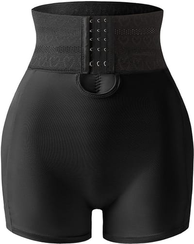 Dames slipje met haak- en oogsluiting voor een liftend effect en vulling, naadloos, hoge taille, buikcontrole en heupverstevigende pads, comfortabele shapewear voor de hele dag，zwart, S
