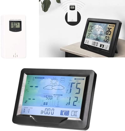Weerstation Binnen Buiten - Elektronische Klok - Weer Monitoren - Kleurenscherm Weersvoorspelling - 16x11.5x3cm - Zwart