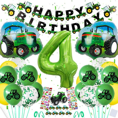 Dailygoods- Tractor Decoratie 44-delige Set - Verjaardag Decoratie - Ballonnen - Taarttoppers - Tractor Thema - Heldere Kleuren - Verjaardagsdecoratie