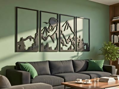 Wanddecoratie Bergen, Houten Wandbeeld, 3D Wanddecoratie voor Thuis, Moderne Beelden voor Huis Kantoor Slaapkamer, Woonkamer en Keuken - 120x52 cm