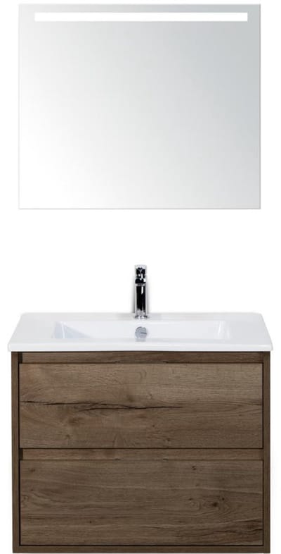 Porto Badmeubelset 70 cm - Tabacco - Keramische Wastafel Wit Slim met Sence Spiegel