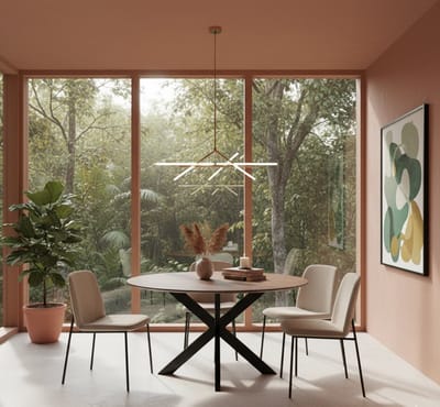 Ronde Eettafel Naturel Mangohout | Industrieel Design X-Poot | 130 cm | Novihome