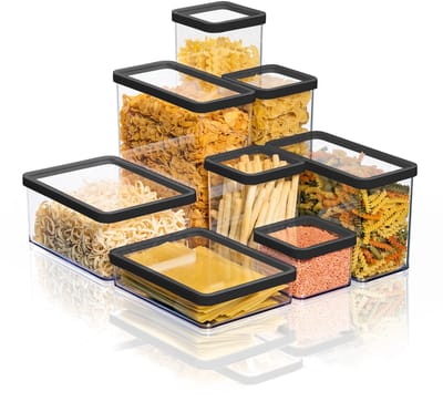 Rotho Loft voedselbewaardozen - set van 5 stuks - zwart - 2x 2,1 Liter, 2x 0,5Liter en 1x 1 liter