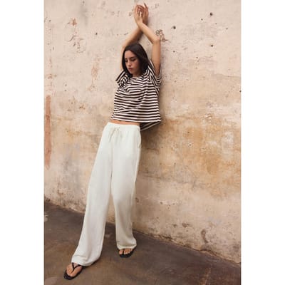 Stradivarius Broek met linnenlook en koord  Wit XS