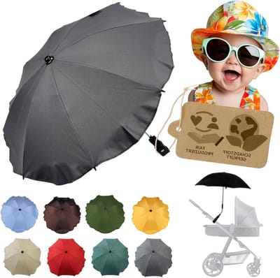 Universele zonwering [parasol voor kinderwagen] Buggy UV-bescherming 50+ met universele houder buigzame parasol voor ronde en ovale buizen verstelbaar, donkergrijs, Durchmesser: 3 cm