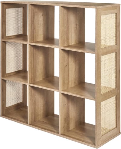 MISOU Bali Wandkast - Open - Vakkenkast - met 9 Vakken - Kast - Rotan - Hout - Opbergkast - Speelgoedkast - Boekenkast