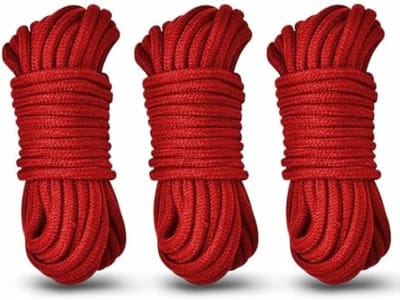 PromoHome Katoenen Touw 8mm Dik - 3 Stuks x 10 Meter - Zacht Gedraaid Multifunctioneel Touw voor Knutselen, DIY, Camping en Decoratie (Rood)
