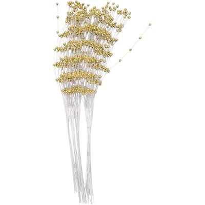 50 Pièces Tiges Perles 4mm Guirlande Fil de Perles Picots Floraux Tiges Spray Perles Flexibles pour Bouquets de Mariage Vase or