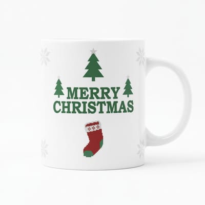 Merry Christmas Feestdagen Mok 330ml – Witte Kerstmok met Kerstboom en Sokkendecoratie