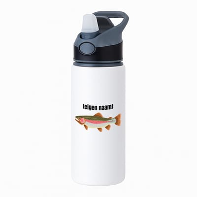 Hacebo® - vis met eigen naam waterfles met rietje zwart - Vis - vissen liefhebbers - iemand die houdt van vissen - verjaardag - cadeau - kado - water fles - 650ML