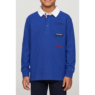Tommy Hilfiger Boys Multi Print Polo Ls Majesty Blue Taglia: 10 | Camicie Outlet | kids | Blu