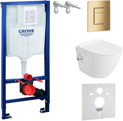 GROHE SOLIDO SALTO - Inbouwreservoir 113cm - Gouden Skate Cosmopolitan Drukplaat - Complete Hangtoilet Set