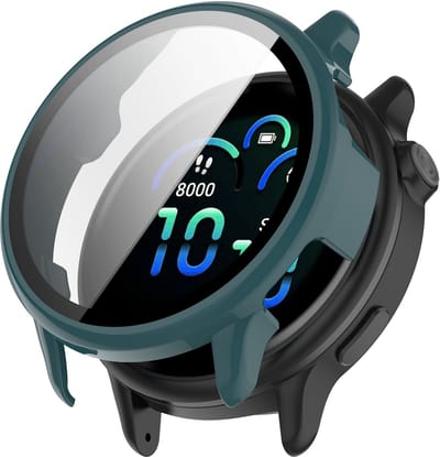 Stravo Hard case hoesje met screen protector glas - geschikt voor de Garmin Vivoactive 6 - Full Cover Hard Case / Beschermend Hoesje - Groen