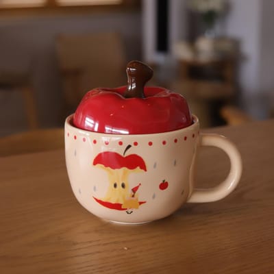 Creatieve Appel Mok Handbeschilderde Keramische Kop Couple Waterbeker Beste Vrienden Verjaardagscadeau Souvenir Thuis Koffiekop 301-400ml red