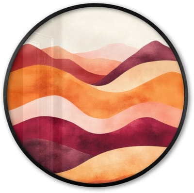 Poster in lijst Rond - Fotolijst 60x60 cm - Posters - Abstract - Landschap - Golven - Ronde posterlijst zwart - Decoratie - Wanddecoratie woonkamer - Muurdecoratie slaapkamer