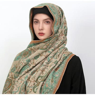 Verdikt Borduurwerk Kasjmier Winter Sjaals Dames Pareo Cape Warme Moslim Sjaal Dikke Hoofddoek Wrap Dames Elegante Poncho Tulband 65x180cm beige