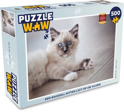 Puzzel Een Ragdoll kitten ligt op de vloer - Legpuzzel - Puzzel 500 stukjes