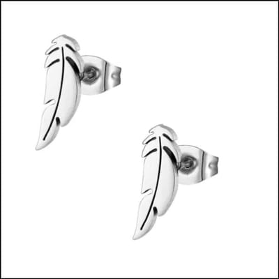 Aramat Jewels | Oorbellen | RVS Veertjes Oorbellen Diverse Kleuren 10-15mm - Veer Oorstekers | Zilverkleurig-9x3mm | |3mm | Staal | Kinderen, Volwassenen | Verkleurd niet