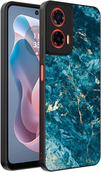 Smartphonica Telefoonhoesje Geschikt voor Motorola Moto G Play 2024 met marmer opdruk - TPU backcover case blue marble design - Blauw geschikt voor Motorola Moto G Play 2024